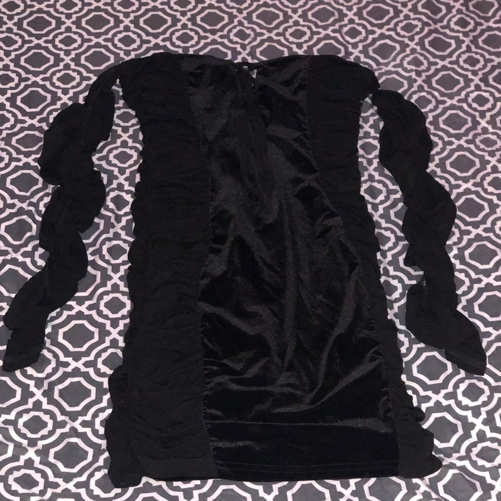 Off The Shoulder Black Suede Dress